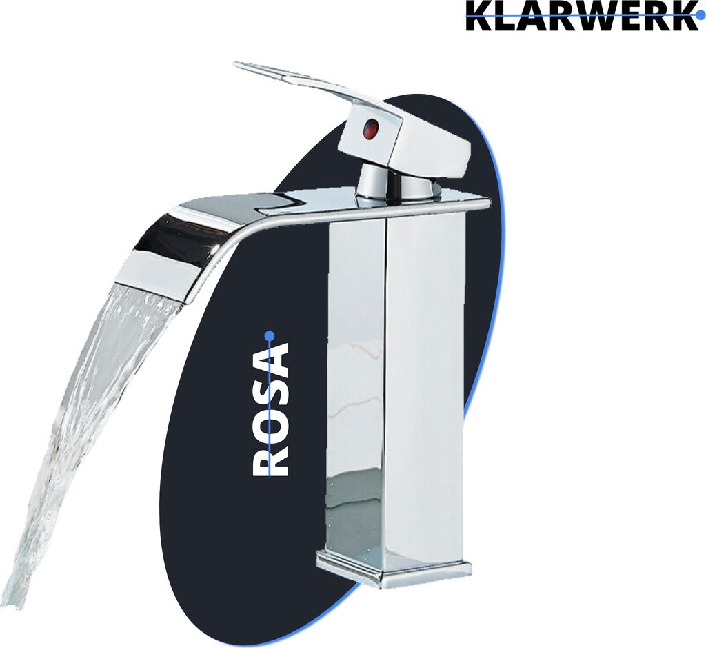 ROSA | Premium Hotel Wasserfall Badarmatur Chrom | Gastronomie Edelstahl Mischbatterie Waschbecken | Design Wasserhahn eckig