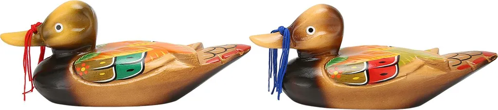 Statuettes Canards Mandarins de Mariage en Bois Peint Imperméable x2