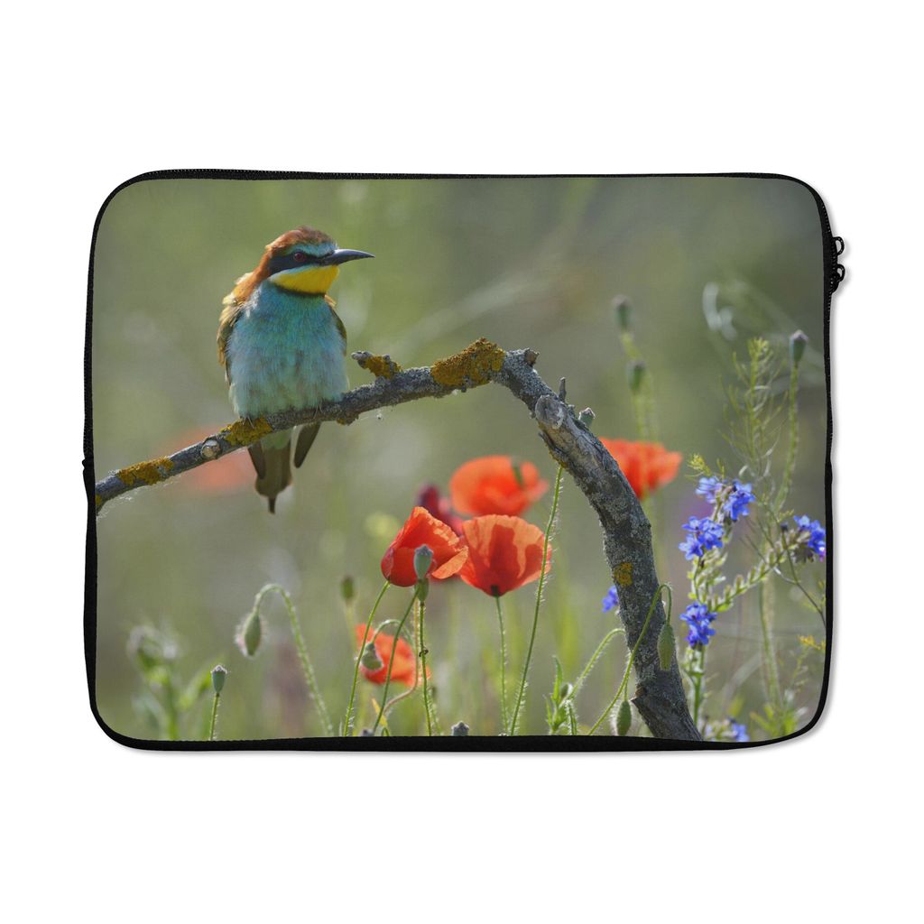 MuchoWow Laptop Hülle 17 Zoll Laptoptasche Ein Bienenfresser inmitten der schönen Blumen - Zipper - Schutzabdeckung