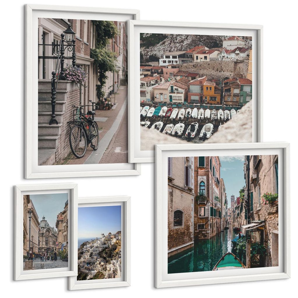 Bilder Set 5-teilig im weißen Rahmen – Wandbilder 5 Stück – gerahmte Poster für Wohnzimmer, Schlafzimmer und Flur – 50x50 cm - 40x60 cm ...