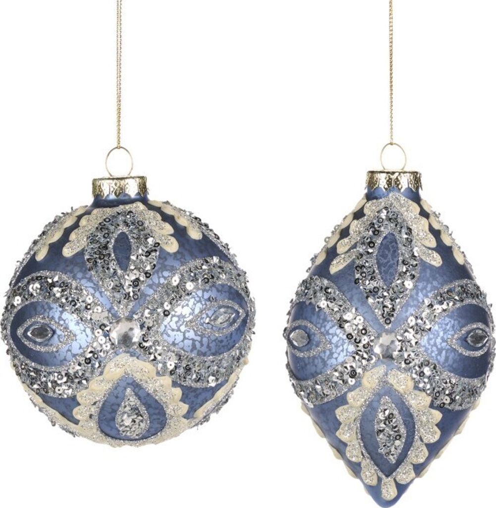 Goodwill Weihnachtskugel Glas Blau-Silber D 13,5 cm Vorteilsset Pro 2 Stück