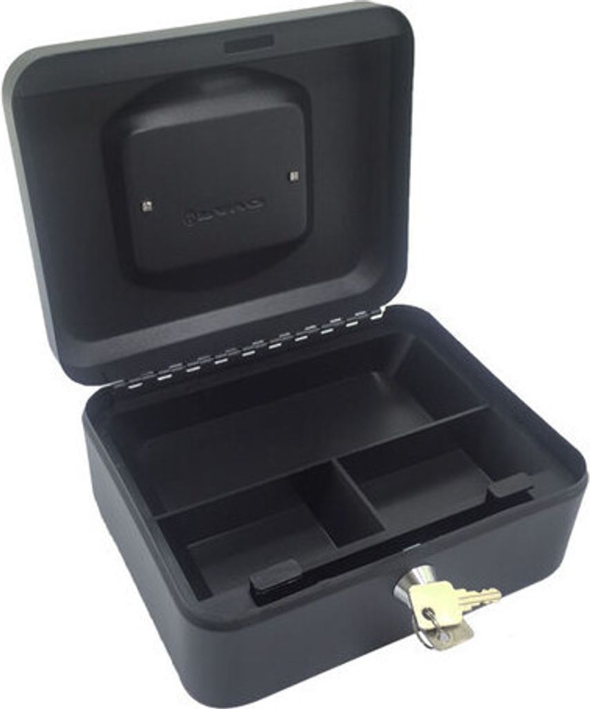 1x Geldkassette aus robustem Stahl mit herausnehmbaren Münzfächern 200 mm schwarz