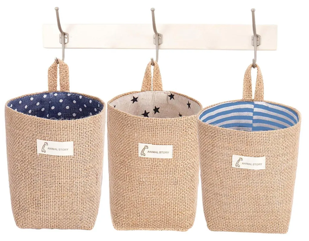 Organiseur mural suspendu en textile naturel pour chambre et salle de bain