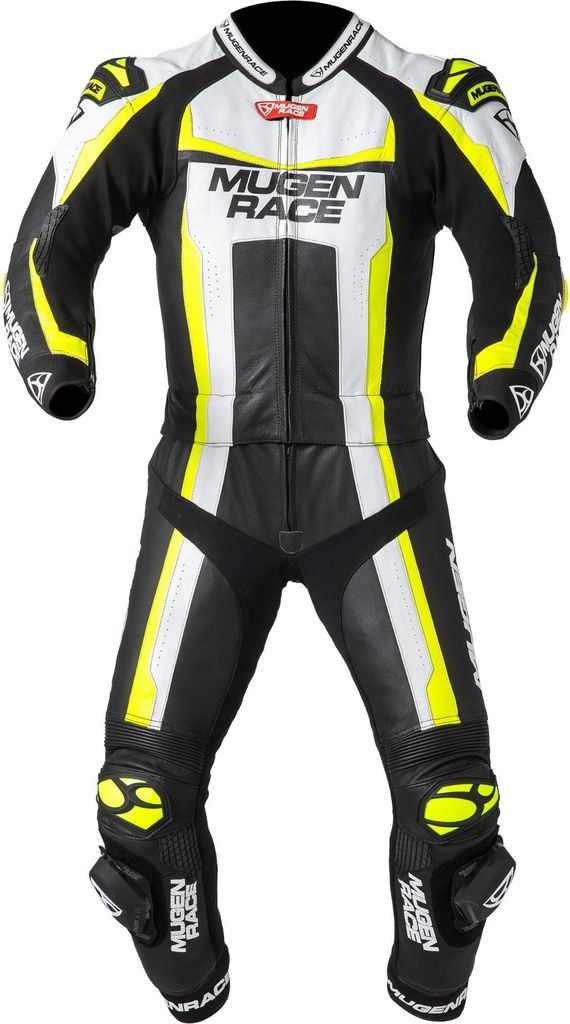 MUGENRACE Ibrido 2-Teiler Motorrad Lederkombi, schwarz/weiß/neon-gelb, 50