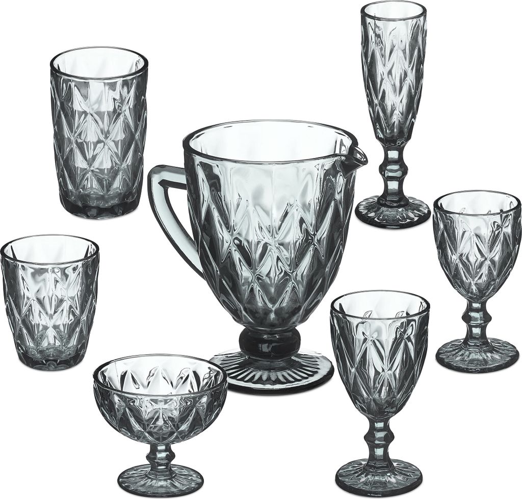 Trinkgläser - Set von 7 - spülmaschinenfest - Eisbecher - Champagnerglas - 2 Trinkgläser - 2 Weingläser