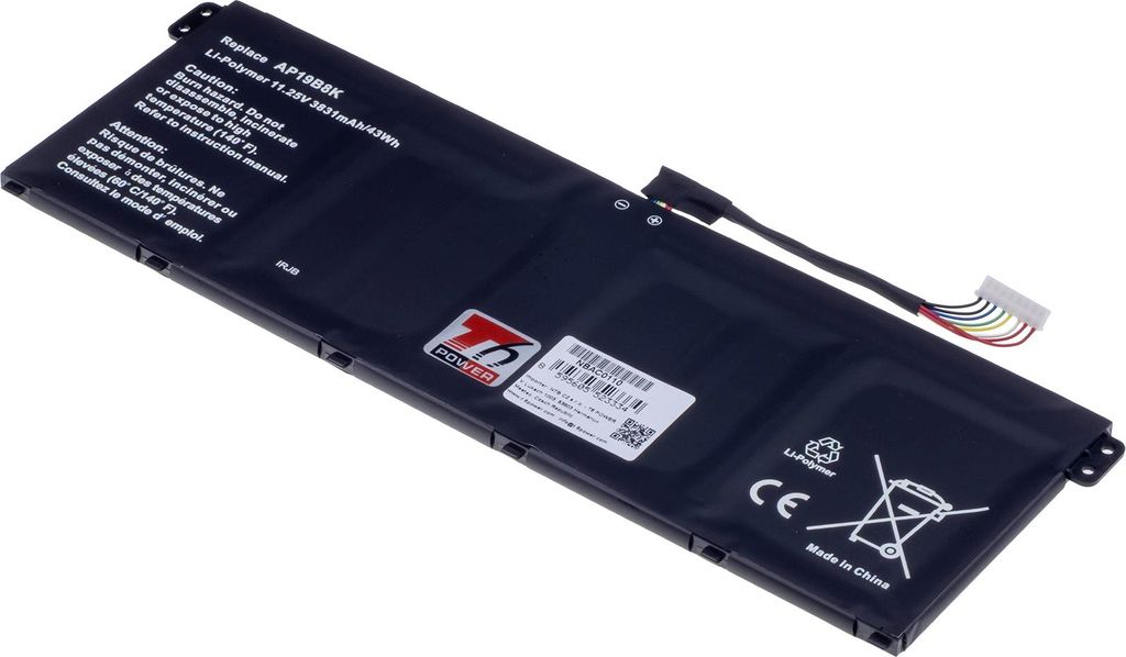 T6 Power Akku für Acer Aspire 3 A315-56, Li-Ion, 11,25 V, 3830 mAh (43 Wh), schwarz