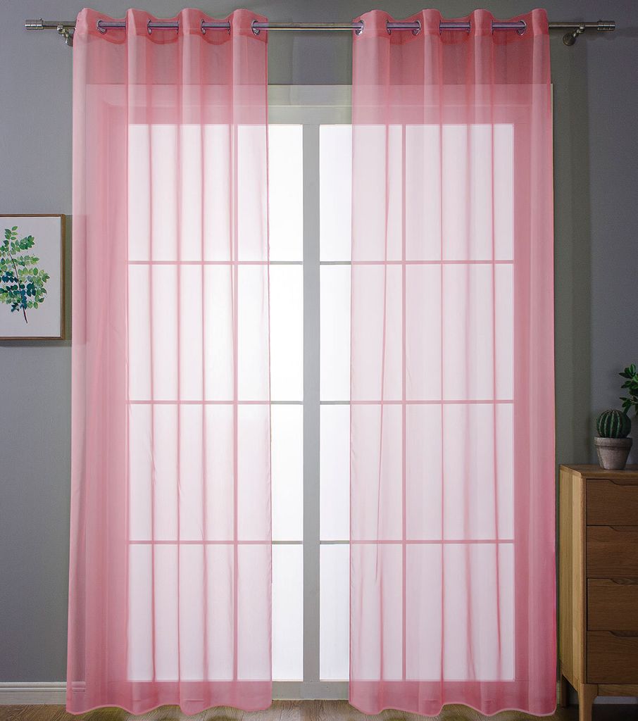 2er-Pack Ösen Gardinen Transparent Vorhang Set Wohnzimmer Voile Ösenvorhang Bleibandabschluß HxB 175x140 cm Rosa, 203322