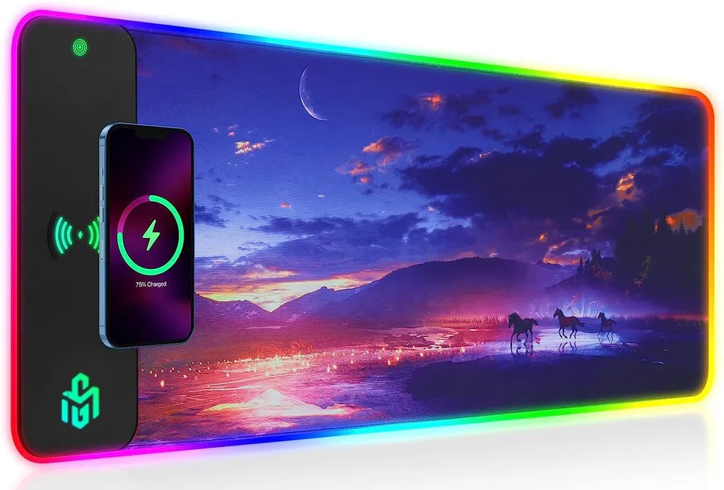 Tapis de souris étanche avec chargeur rapide 15W et 10 modes LED