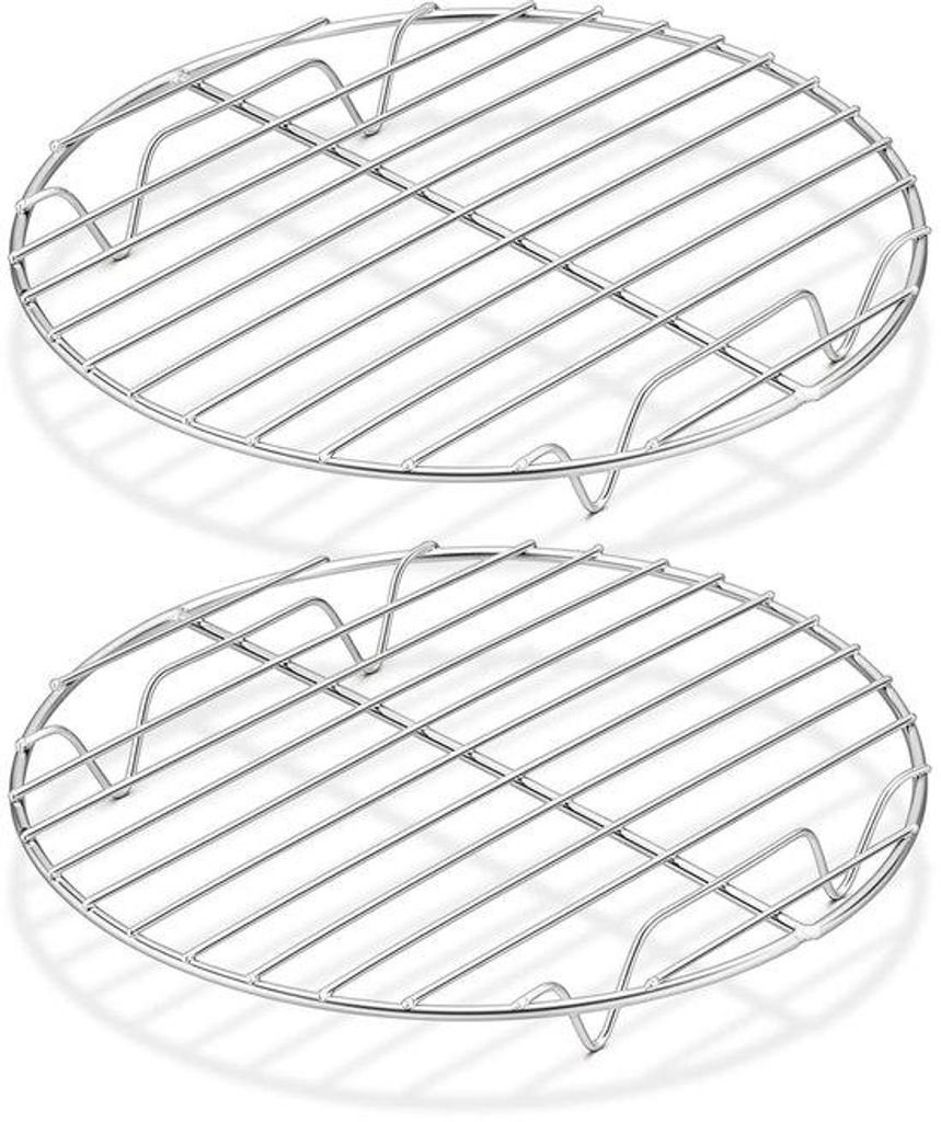 Silbernes Metall-Kuchenregal, 2er Set, Ø 23cm, Rostfreies Stahl, rundes Küchenregal für Küchen, Backen, Kochen, Dampf, glatter Rand, Back- und ...