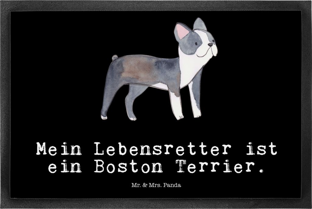 Mr. & Mrs. Panda fußmatte Boston Terrier Lebensretter 50 x 75 cm - Schwarz - Geschenk, Bodenvorleger, Türvorleger, Fußabtreter, Schmutzfangmatte...