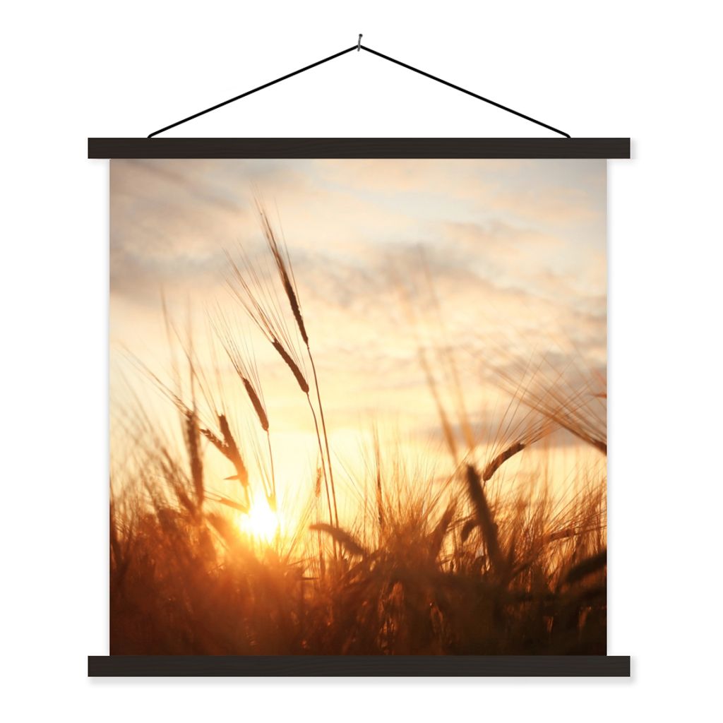 MuchoWow Textilposter Schilf - Gras - Sonnenuntergang - Natur - Horizont 90x90 cm mit schwarzem Rahmen - Magnetisches