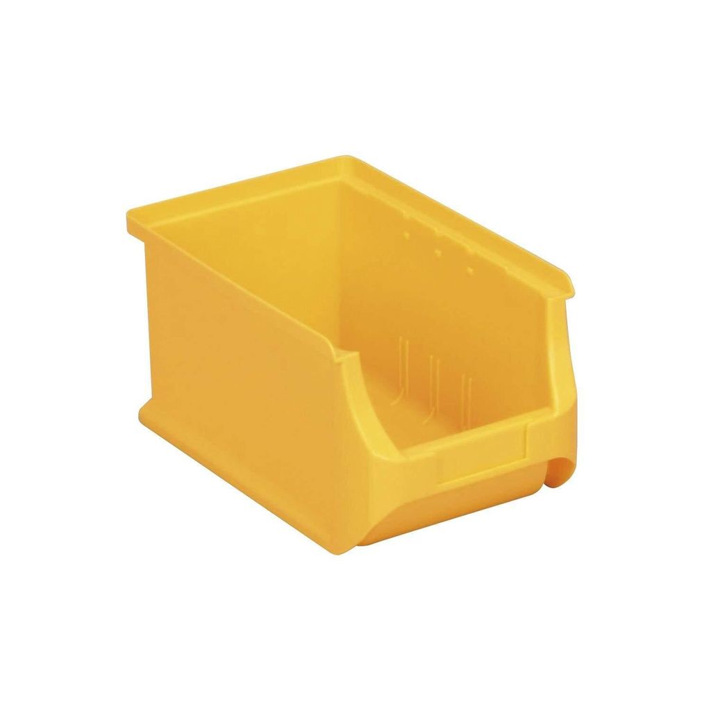 A yellow storage bin is shown against a white background.