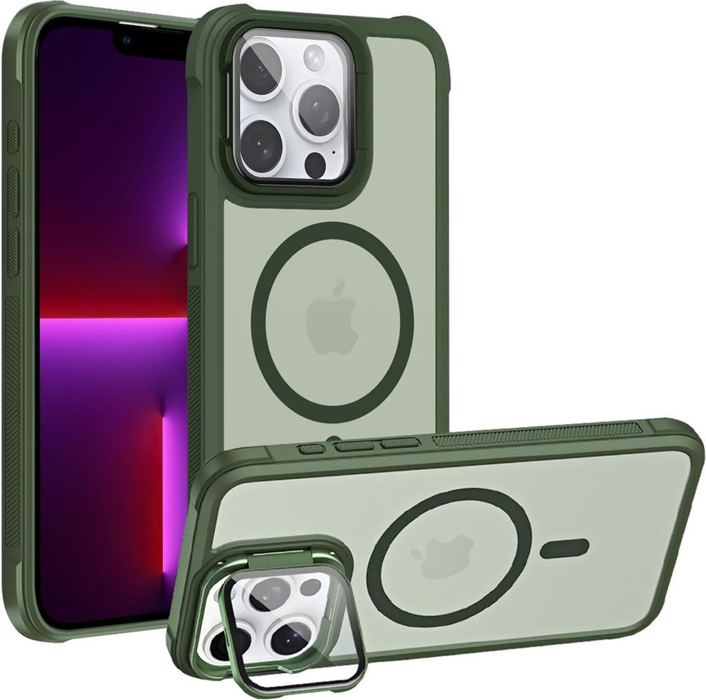 Conie MagSafe Schutzhülle für iPhone 13 Pro Max Hard Case Kunststoff Kamera Schutz Cover Hülle magnetisch mit Ständer in Grün