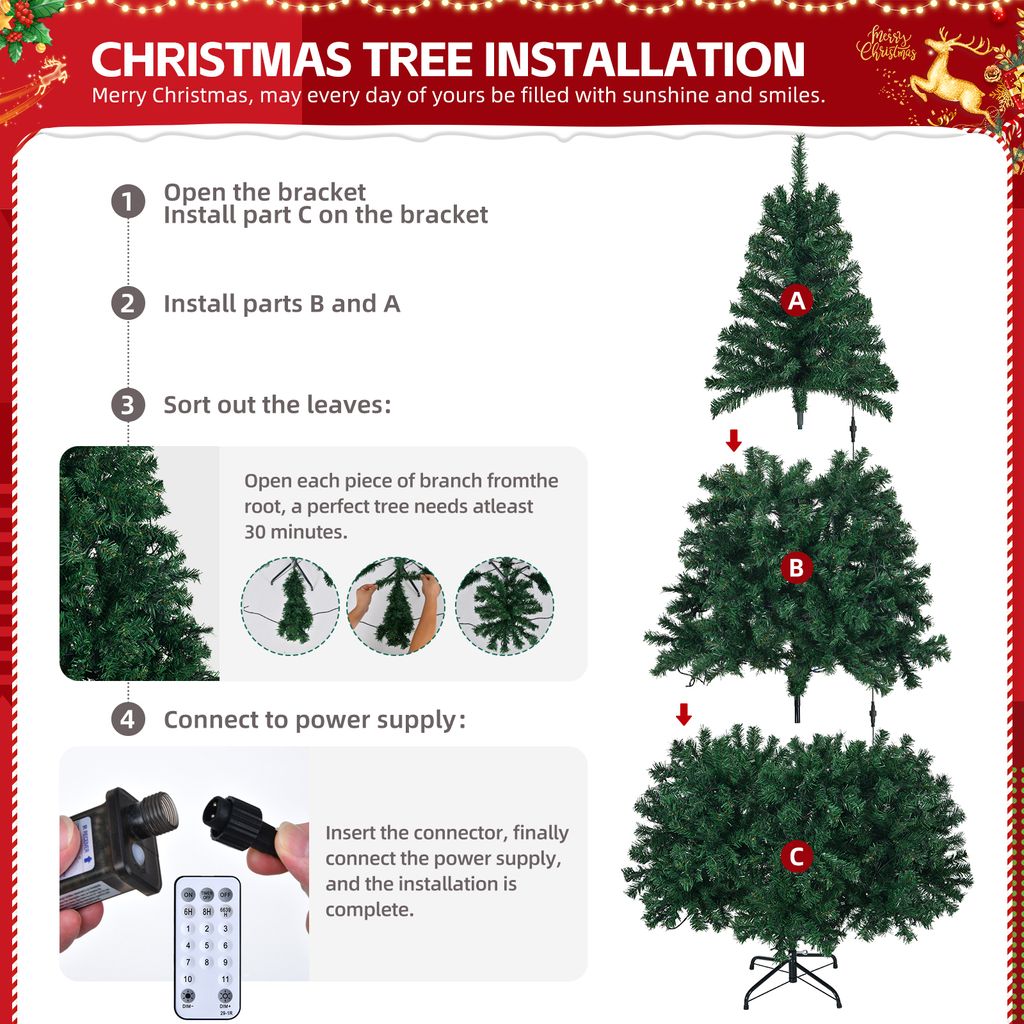 Künstlicher Weihnachtsbaum 180cm Tannenbaum mit Beleuchtung Produktbild 4