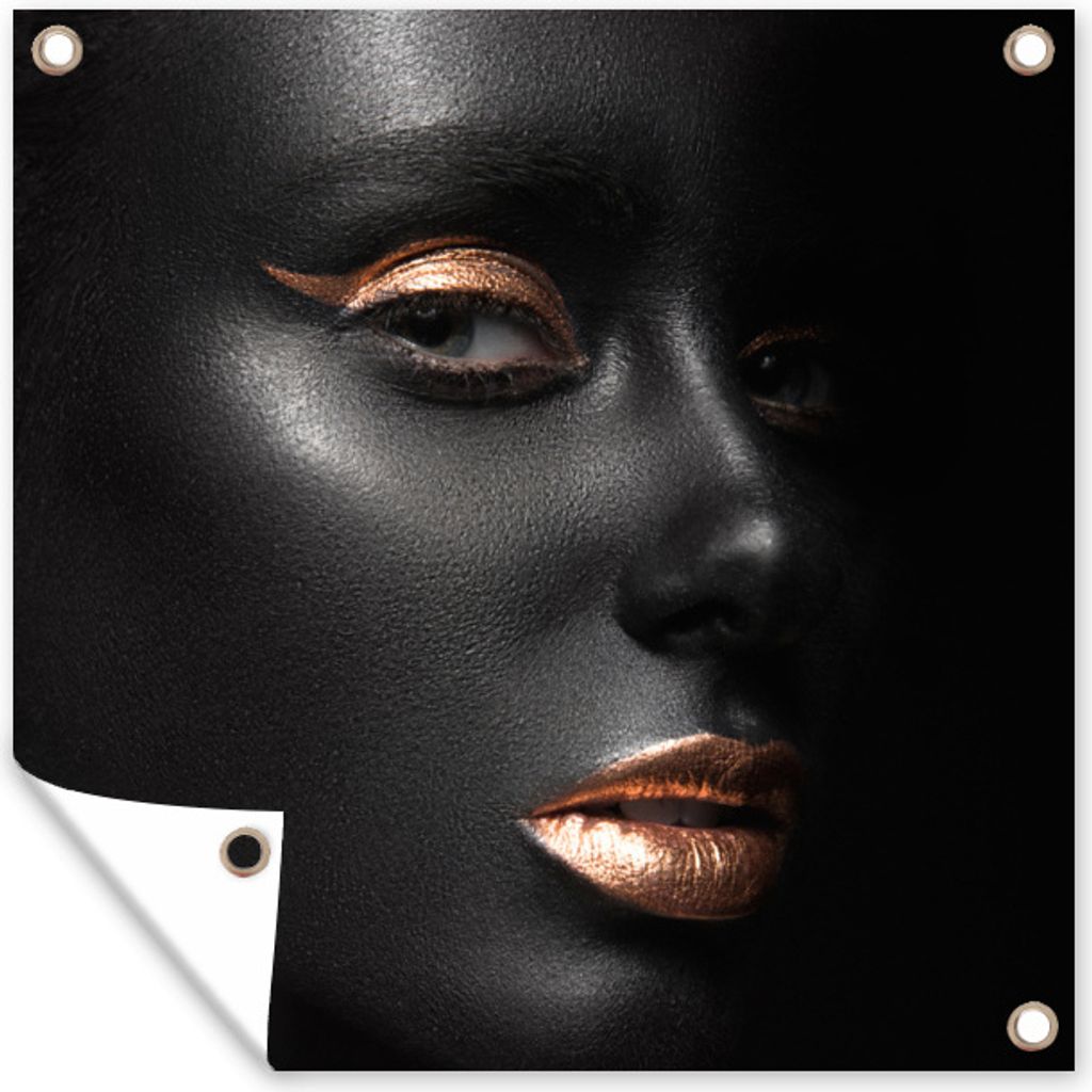 MuchoWow 50x50 cm Outdoor-Poster Gartendeko Sichtschutz Garten Poster für den Garten Schwarz - Gold - Frau