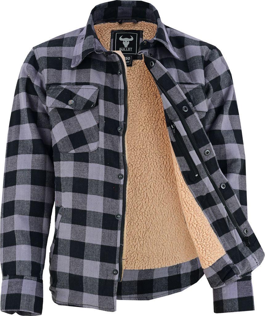 BULLDT Herren Thermohemd Flanellhemd Arbeitshemd Gefüttert Lumberjack aus Baumwolle warm Holzfällerhemd, Größe:60/4XL, Farbe:Grau