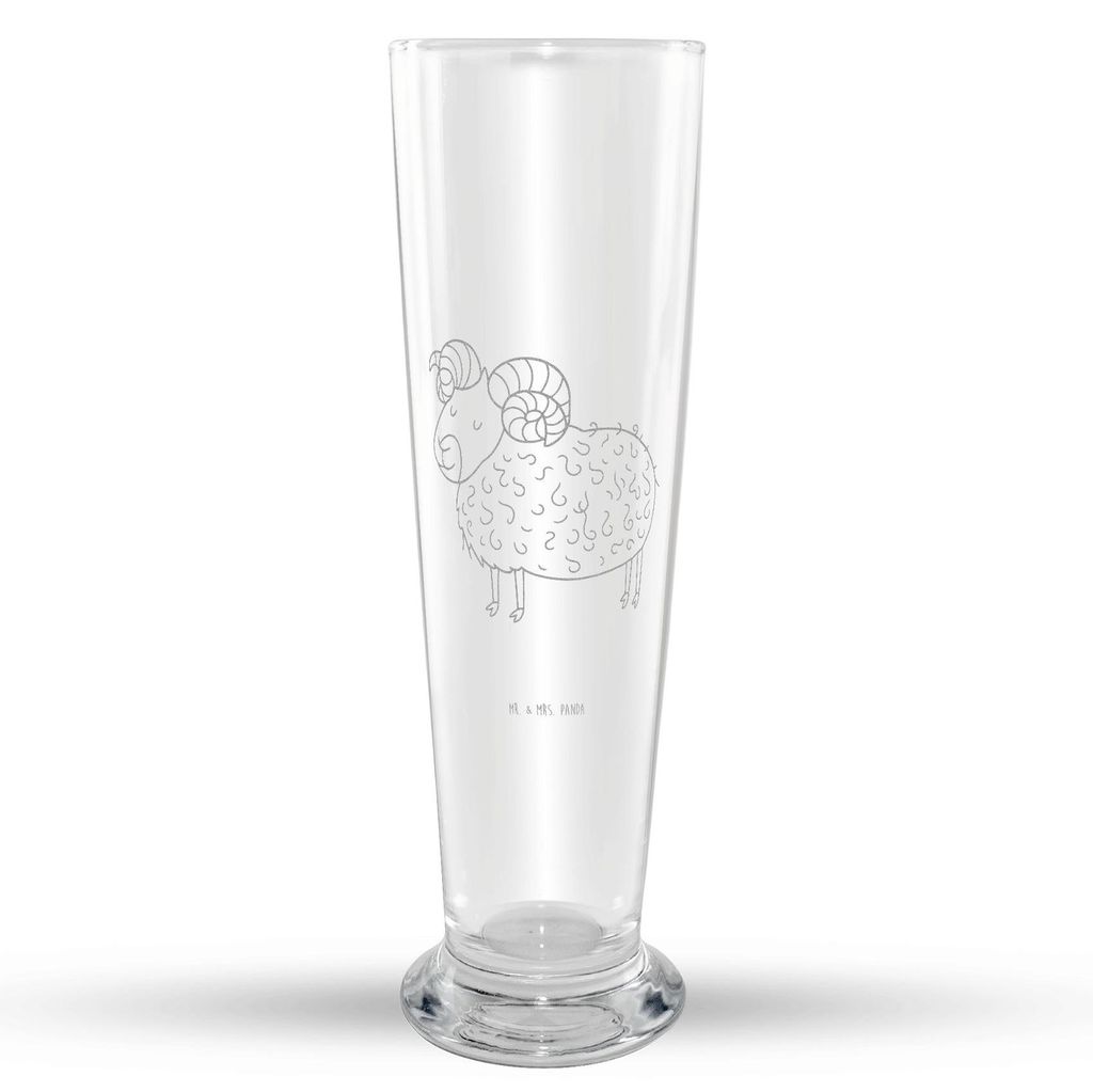 Mr. & Mrs. Panda Weizenglas Sternzeichen Widder - Transparent - Geschenk, Bock, Bierglas, Geburtstag März, Weizenbier Glas, Weißbierglas, Schafbo...