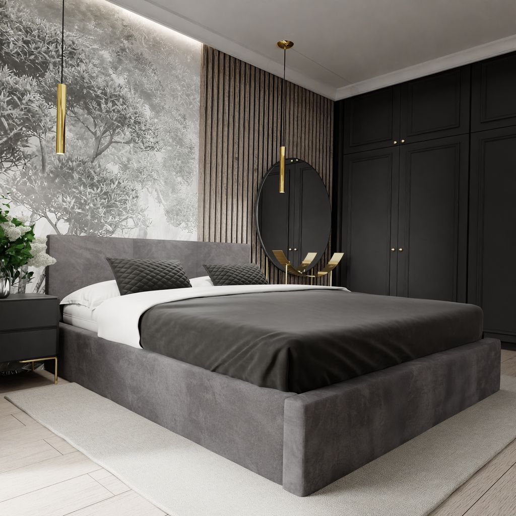 Muralo POLSTERBETT für Schlafzimmer Polsterbett mit Bettkasten Bett mit Polsterkopfteil Doppelbett 180x200 Bett mit Stauraum Graphit