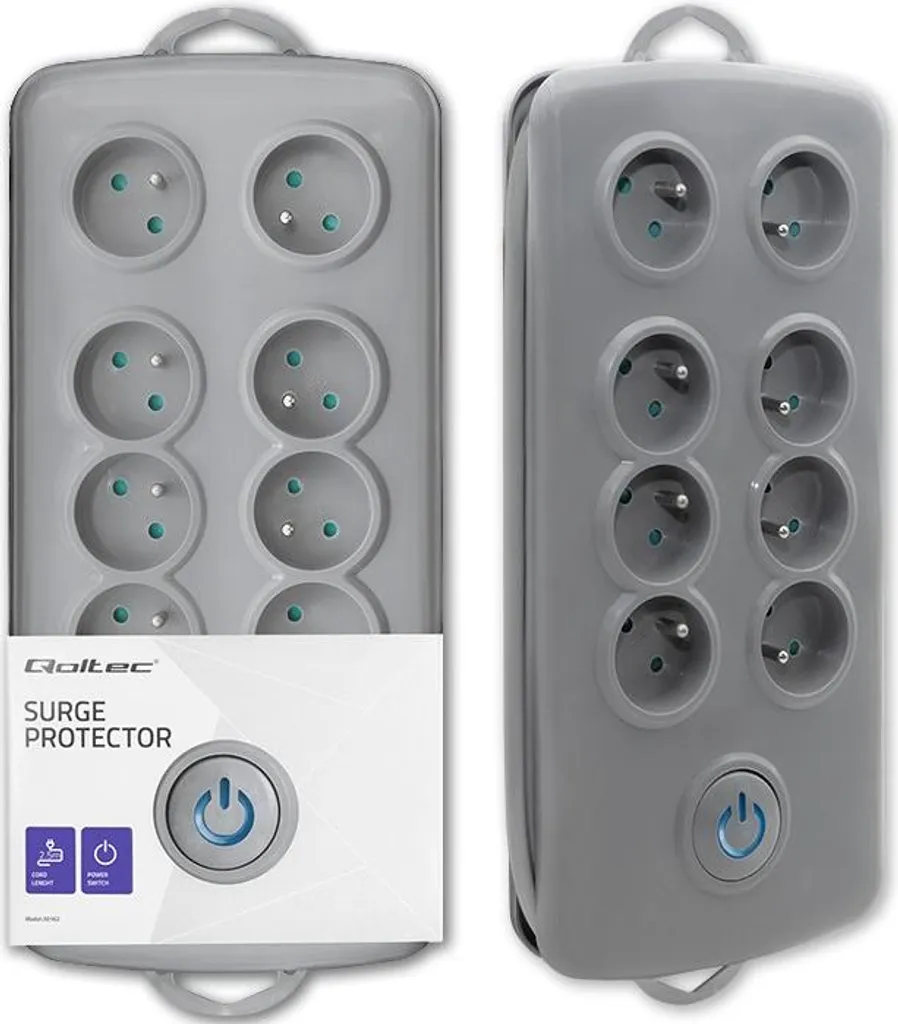 Qoltec 50162 Multipresa 8 Posti con Limitatore di Sovratensione 2,5m Grigio
