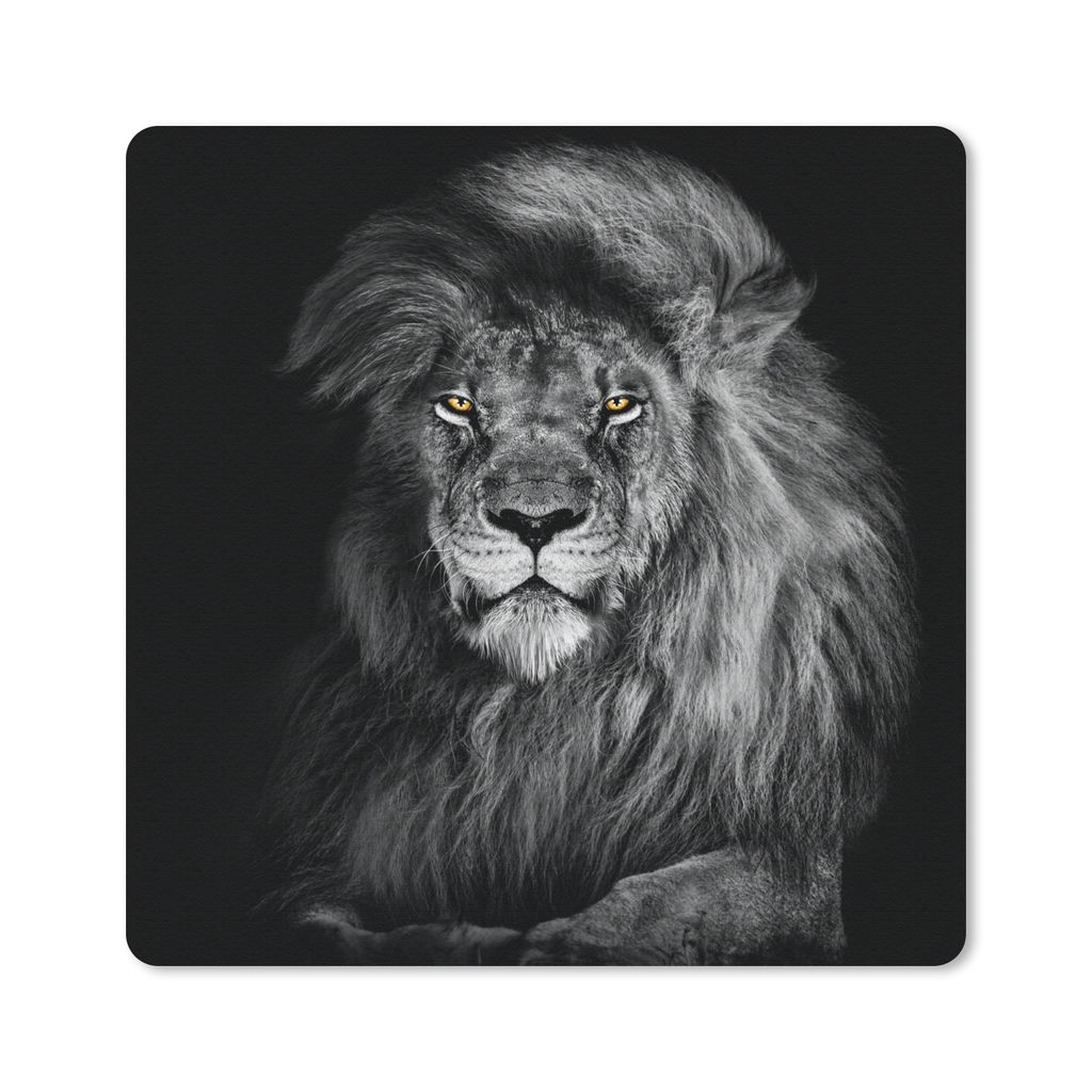 MuchoWow Mauspad Mousepad Löwe - Augen - Orange - Schwarz und weiß - Tiere - Porträt 30x30 cm - Mousepads - Maus Mat - Pad - Mausunterlage - G...