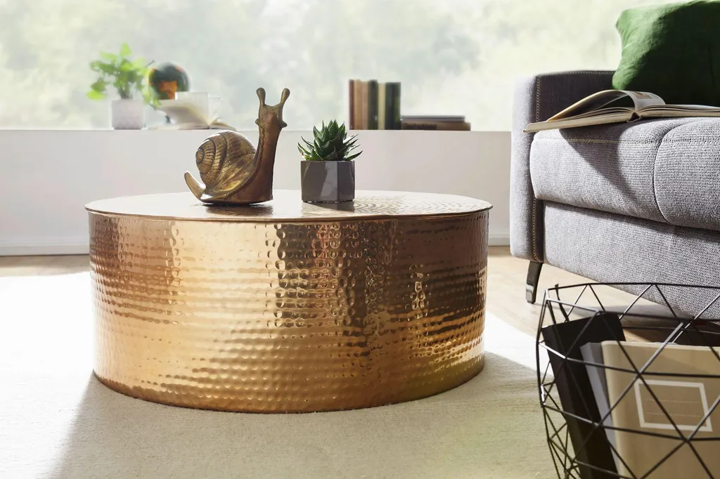 Table Basse Orientale en Aluminium Martelée Main, Design Rond 75 cm