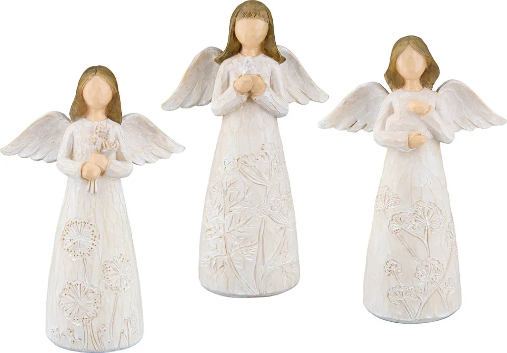 Anges Design Floral Gilde en Résine Naturelle - Lot de 3 Figurines 16 cm