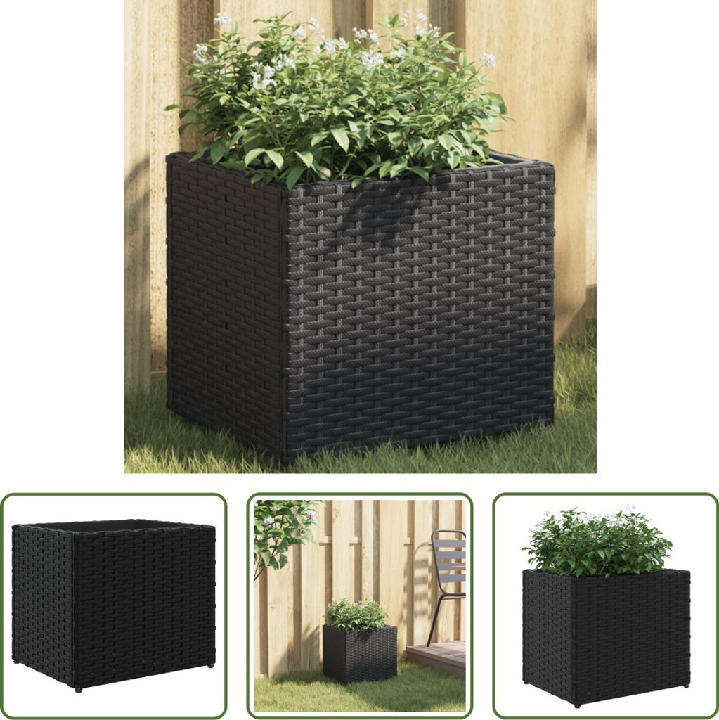 The Living Store Pflanzkübel Schwarz 36x30x32 cm Poly Rattan