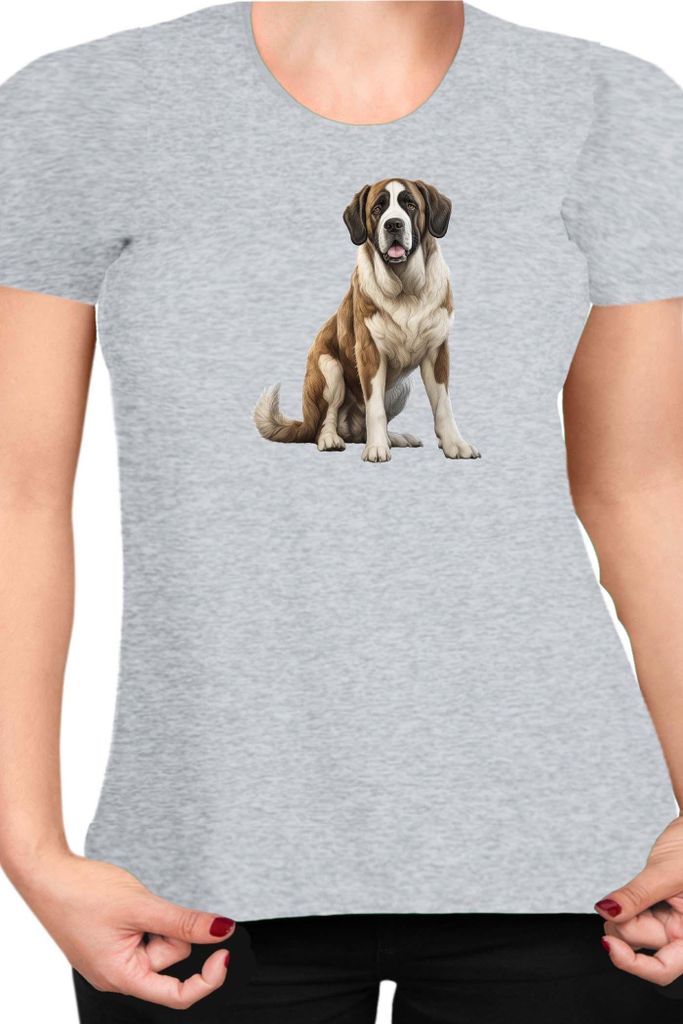 Damen T-Shirt Dogs Breeds Saint Bernard Dog Breed 006, Lady 2XL / Grau