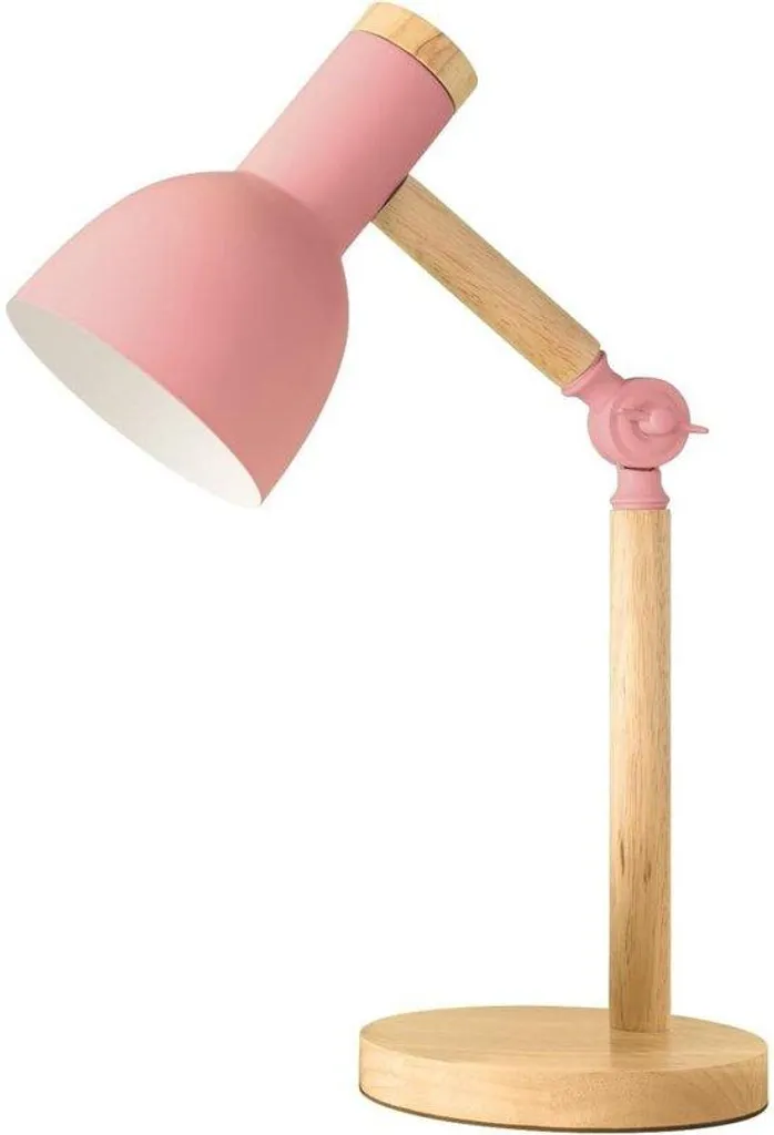 Luminaire de bureau enfant en bois rose avec bras articulé douille E27