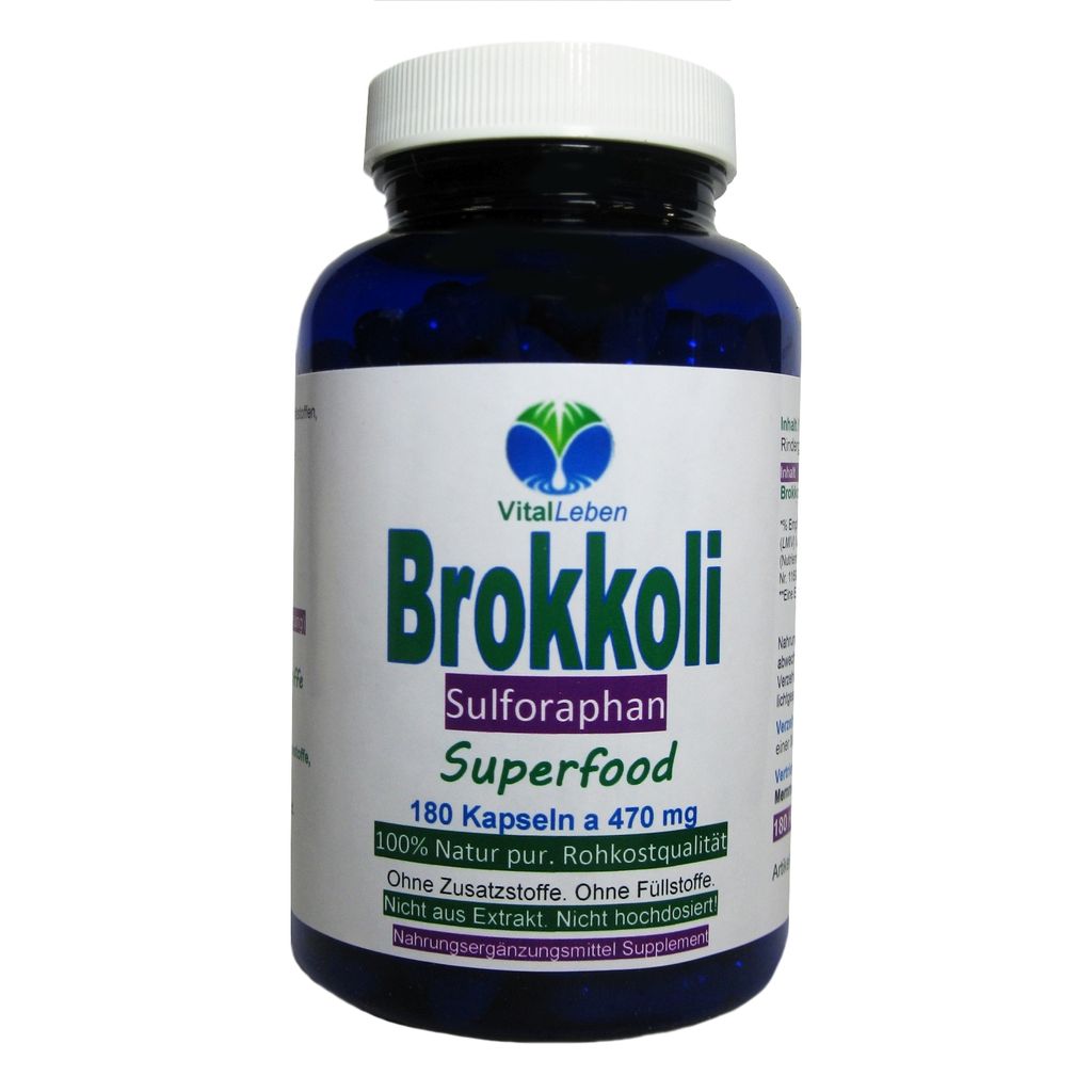 Brokkoli Broccoli 180 Kapseln - Sulforaphan & Indol-3-Carbinol - Antioxidantien & Vitamine C E K, B-Komplex + Calcium Magnesium Eisen Selen