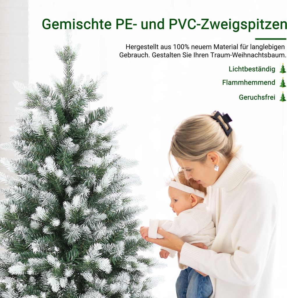 183 cm großer grün beflockter PE-Weihnachtsbaum mit Produktbild 2