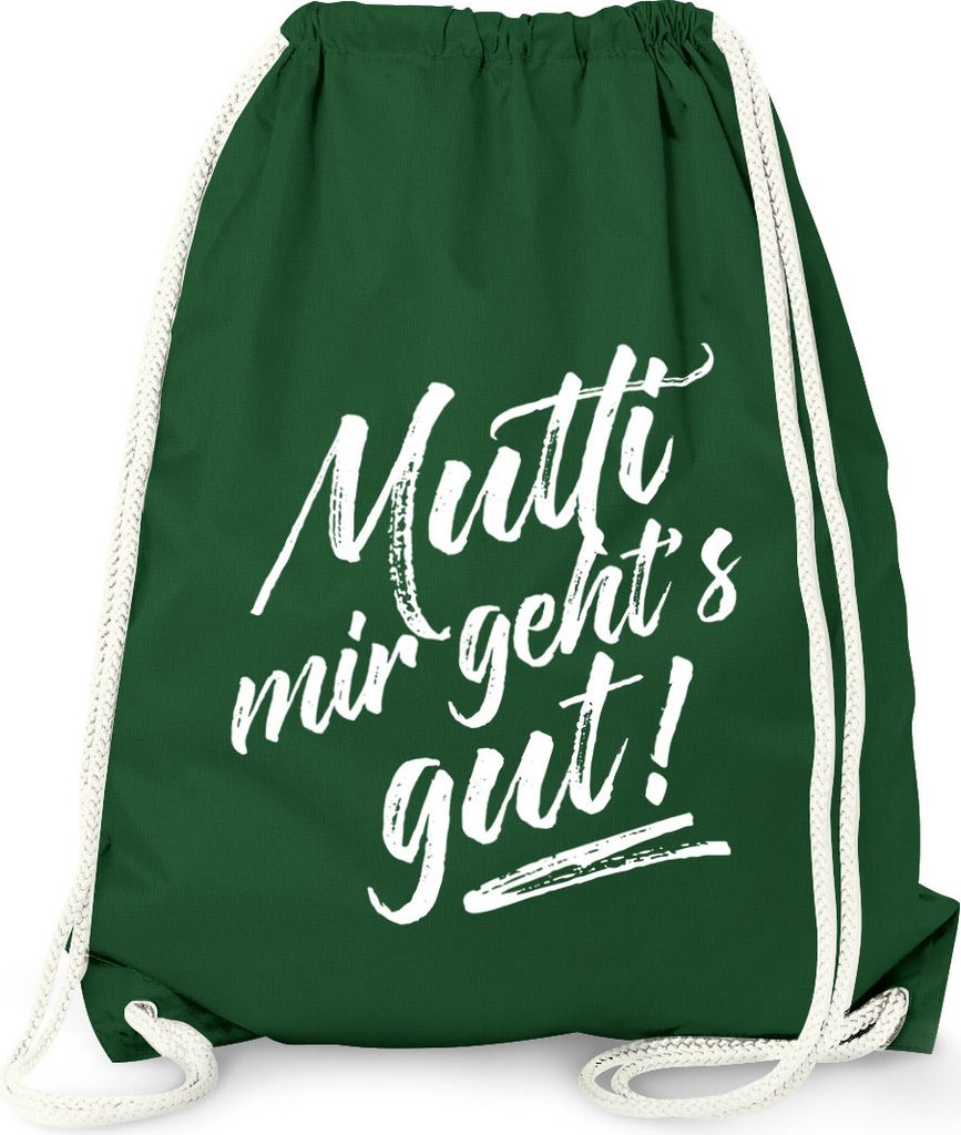 Turnbeutel mit Spruch - Mutti mir geht's gut! - Gymbag Moonworks dunkelgrün unisize