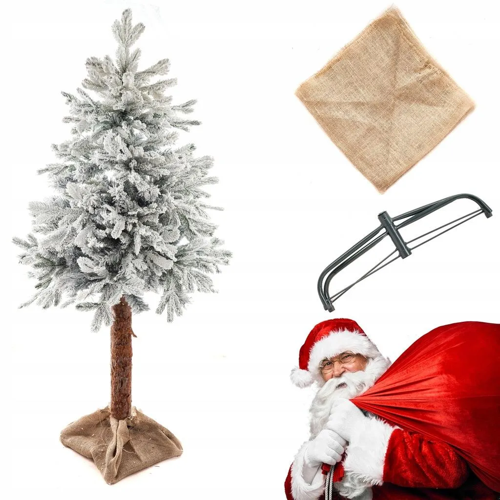 Sapin enneigé 170 cm avec souche naturelle pour un Noël hyper réaliste