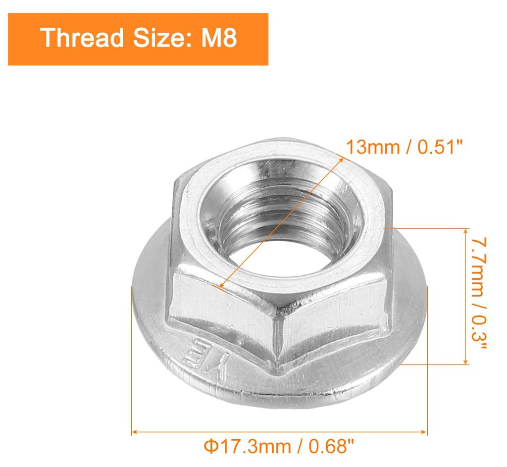 Flansch Linke Muttern M8x1.25mm 304 Edelstahl Gezahnte Flansch Links Umkehrmuttern fš¹r Montage und Verschraubung Silber 10Stk