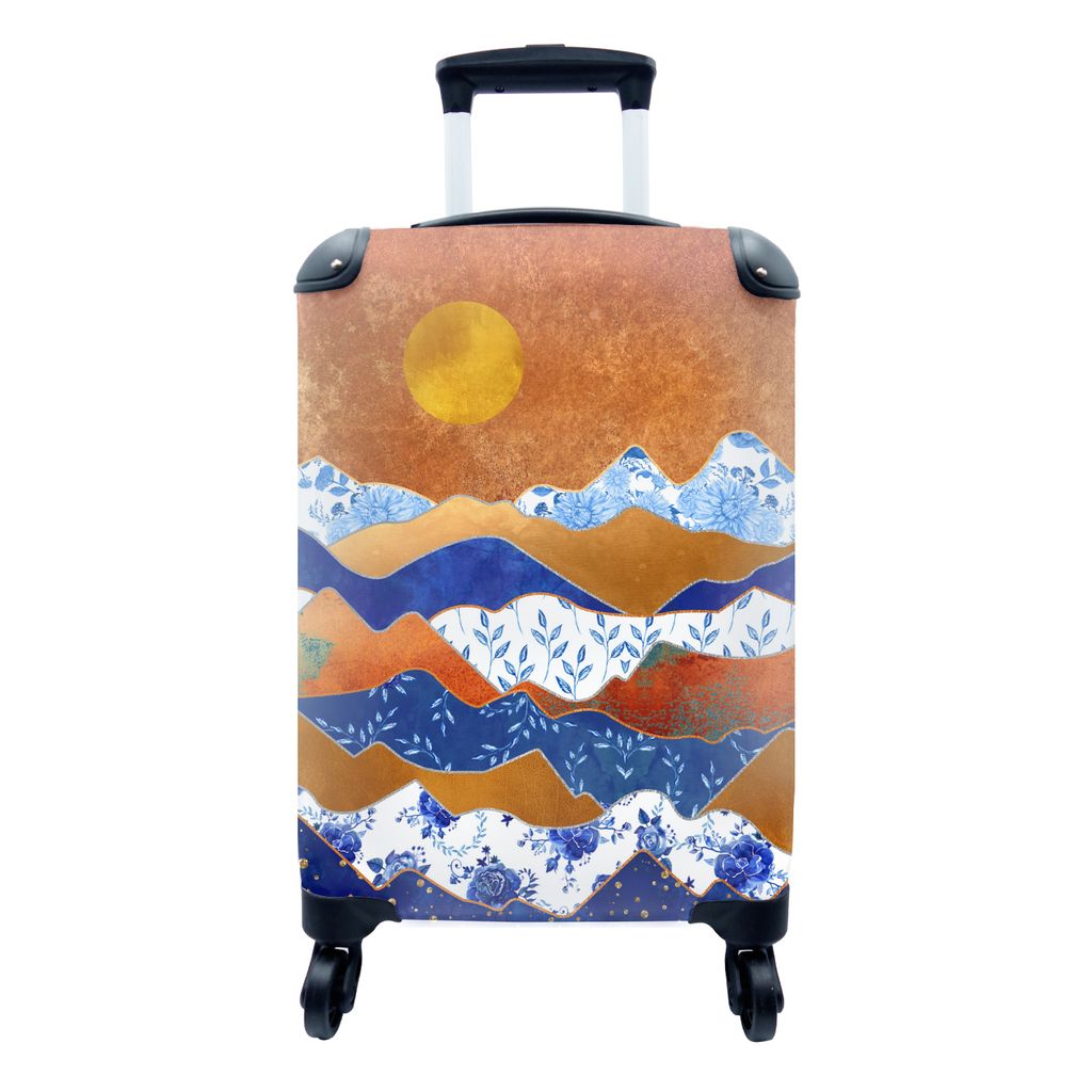 MuchoWow Koffer Handgepäck Trolley Rollkoffer Kleine Reisekoffer mit 4 Rollen - Delfter Blau - Muster - Gold - Cabin Size < 55x40x23 cm & 55x40x...