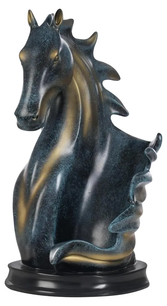 Range bouteille artistique cheval or bleu, rangement vin élégant