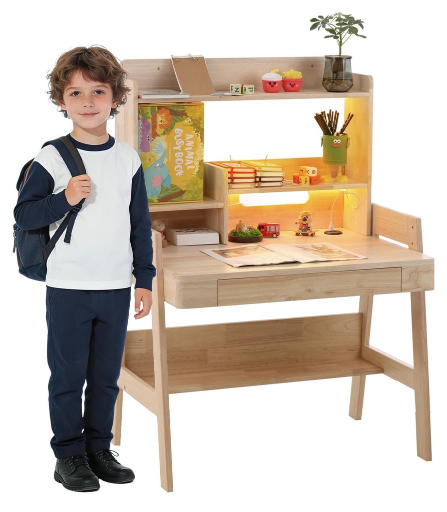 Zimilo Kinderschreibtisch aus Massivholz, Höhenverstellbar, Produktbild 