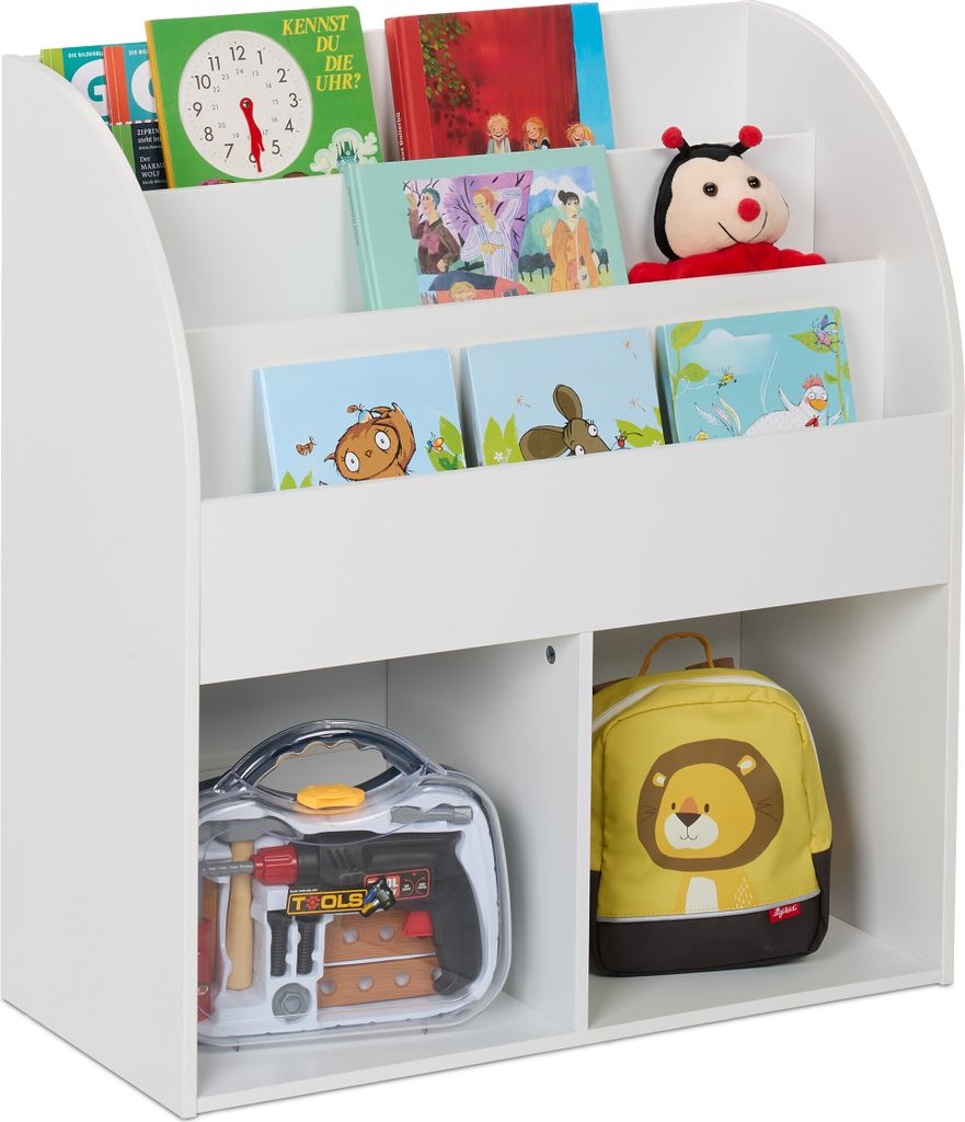 Relaxdays Bücherregal Kinder, HBT: 78,5 x 72 x 33,5 cm, 5 offene Fächer für Bücher, Kinderbücherregal, Kinderregal, weiß