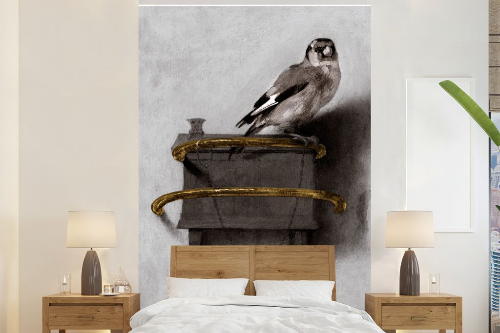 MuchoWow Fototapete für Wohnzimmer oder Schlafzimmer Wandtapete Vinyl Motivtapete Der Stieglitz - Carel Fabritius - 180x280 cm - Wallpaper