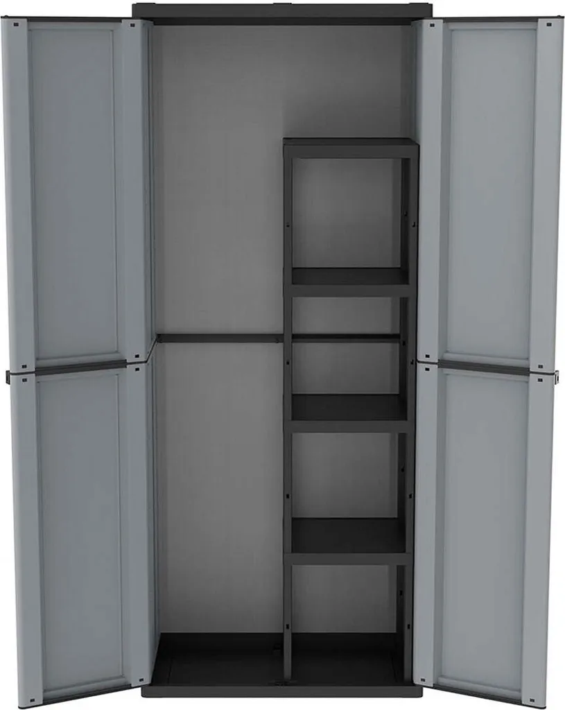 Armoire à balais Terry JLine 368 Gris Noir en résine 68x37,5x163,5 cm
