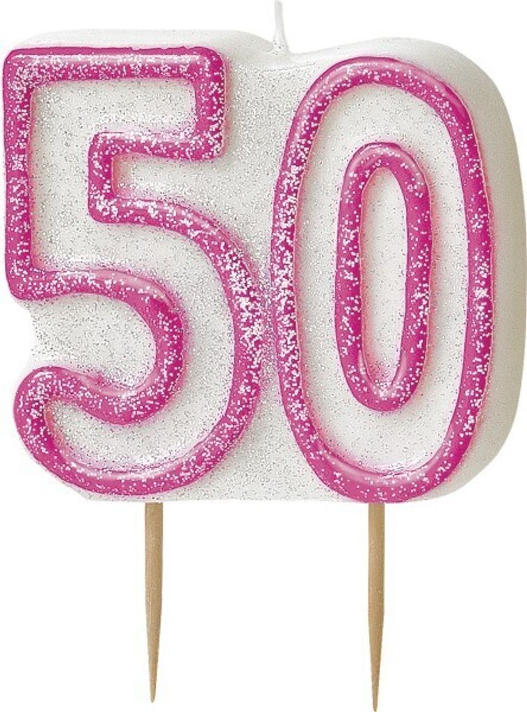 50. Geburtstag | Glitzer Kerze pink