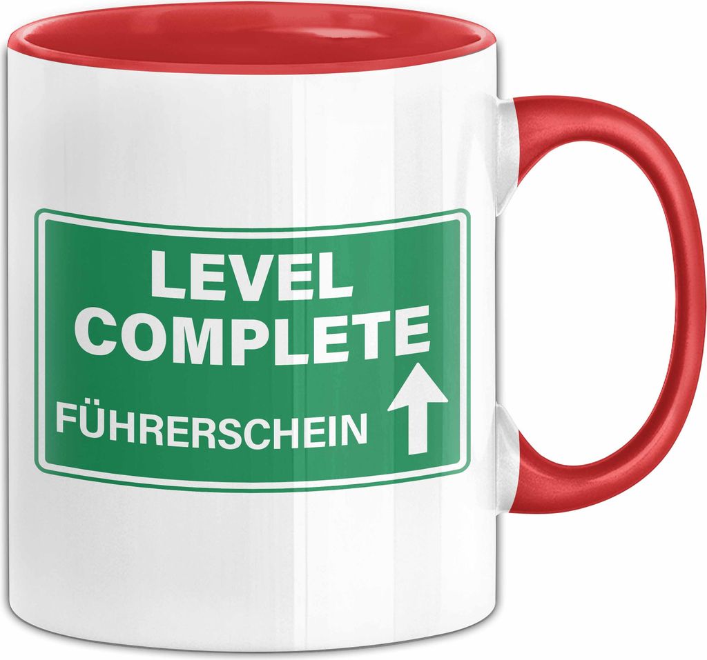 Führerschein Bestanden Geschenk Tasse Bestandener Führerschein Level Complete Führerschein Fahrschule Kaffee-Becher (Rot)