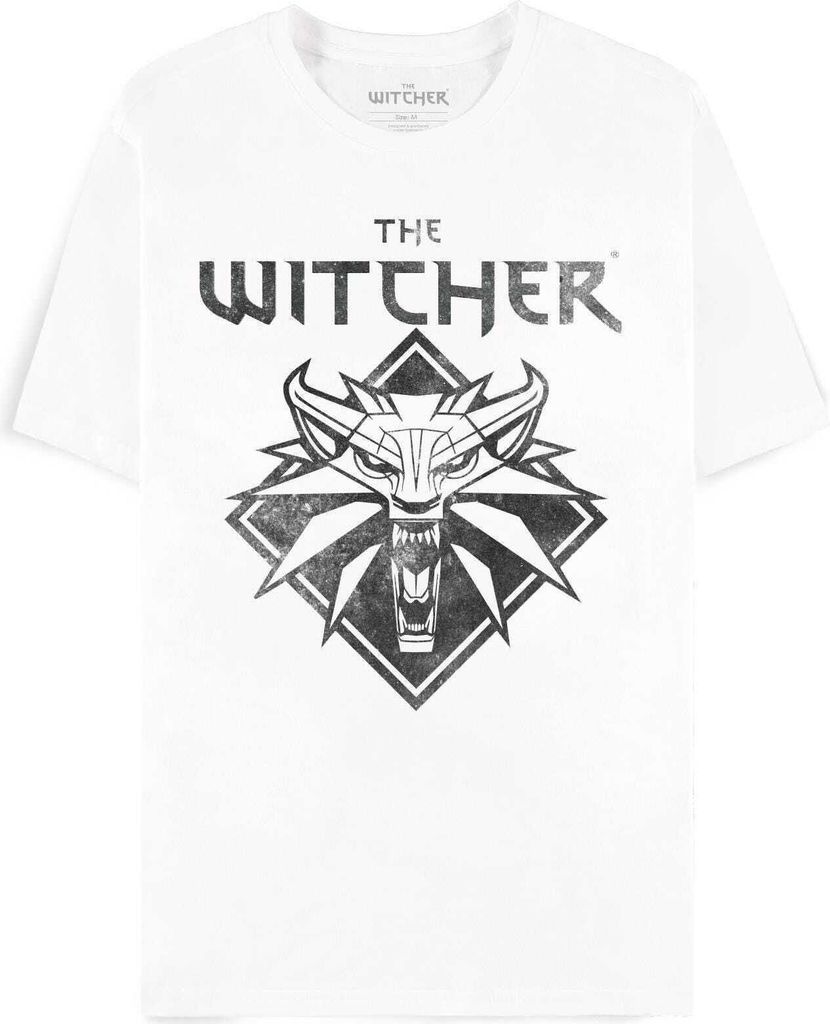 The Witcher T-Shirt Herren Wolf Logo weiß Fan-Merch, Gaming 100% Baumwolle S