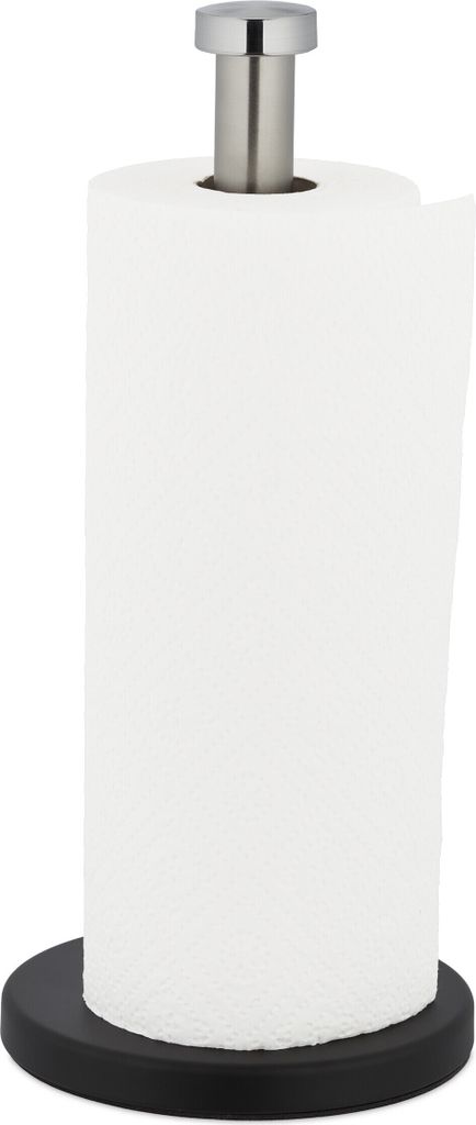 Relaxdays Küchenrollenhalter stehend, Edelstahl, Papierrollenhalter für die Küche, H x D: 33 x 15 cm, silber/schwarz