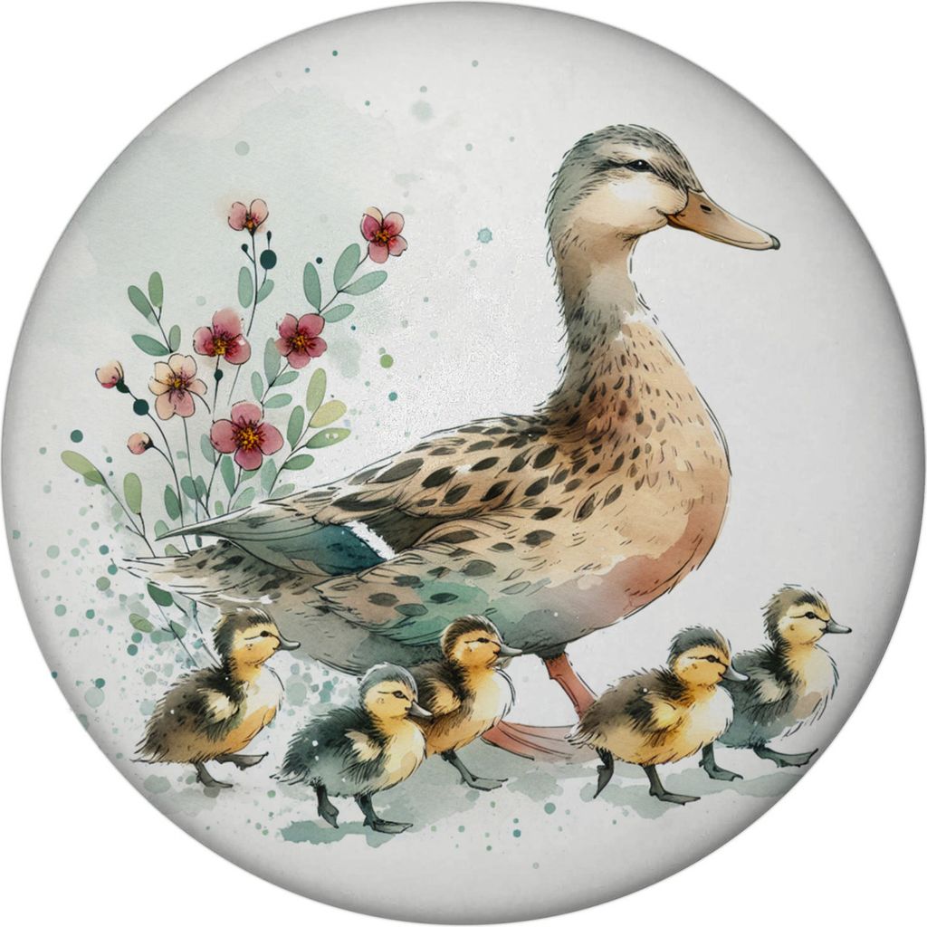 Ente mit Küken Magnet mit Flaschenöffner rund