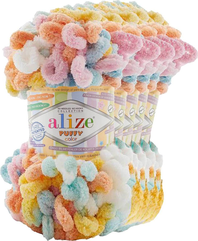 5 x 100g Strickgarn ALIZE Puffy Color Stricken ohne Nadeln Fingerstrickgarn