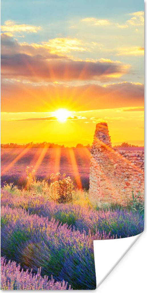 MuchoWow Poster Lavendel - Sonnenuntergang - Ruine - Lila 80x160 cm - Kinderzimmer