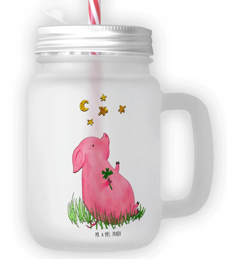 Mr. & Mrs. Panda Glas Schwein Glück - Transparent - Geschenk, Sterne, Cocktailglas, Glücksbringer, Trinkglas mit Deckel, Lustige Sprüche, Ziele,...