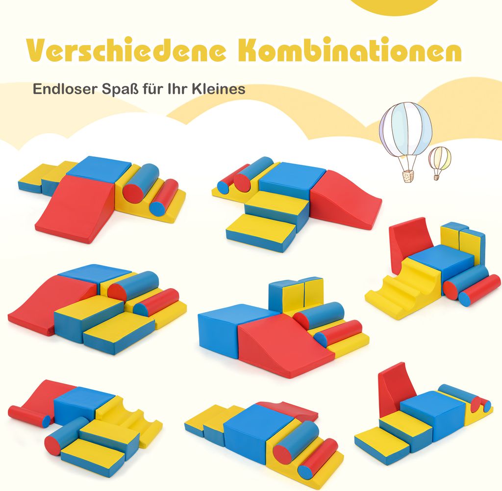 COSTWAY Set Da Arrampicata 3 In 1 Per Bambini, 3 Pezzi Con 2 Scale Triangolari E 1 Rampa Per Scivolare E Arrampicarsi Scala Giochi Arrampicata Per Bambini 3 Anni Colorato
