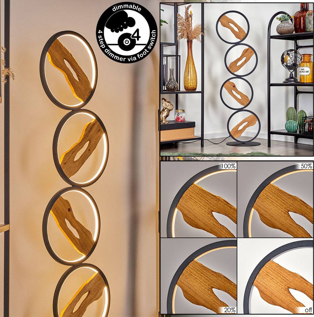 Arese Stehlampe aus Metall/Holz in Schwarz/Natur